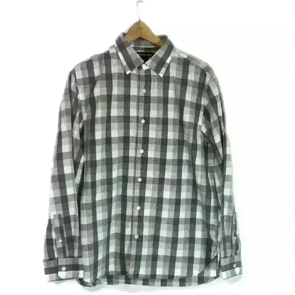 Michael Kors Gray and White Plaid 100% Cotton Long Sleeve Button Down, L - Picture 1 of 11